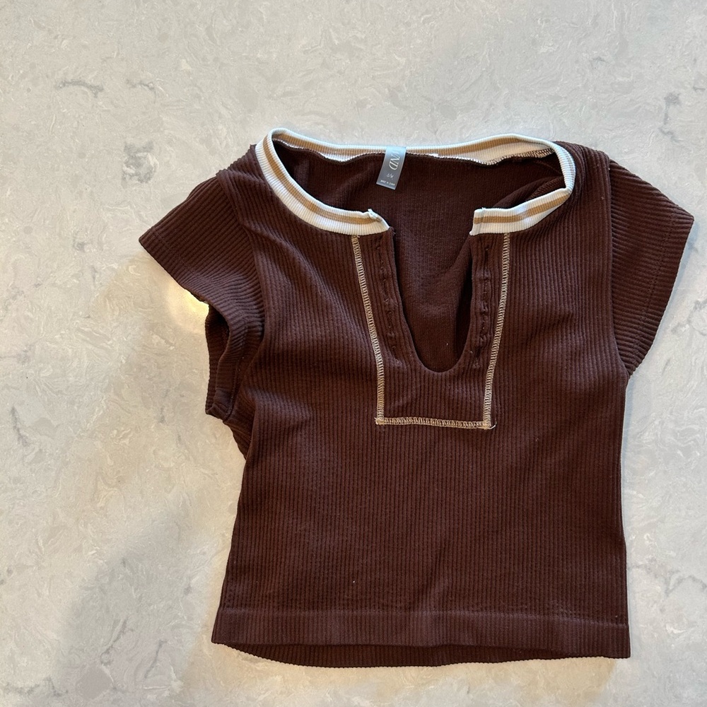 Brown Women's Shirt with Cream Accents
